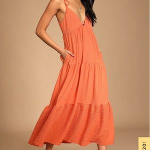 Lulu’s orange tie strap midi dress